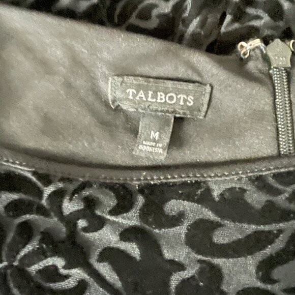Talbots Women's Black Velvet Flocked Embellished Dress M Velvet Burnout - Picture 3 of 11